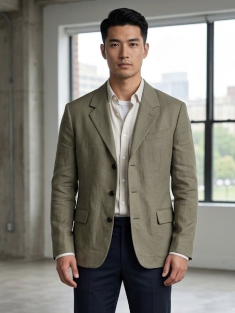 NWOT Zara Linen Blazer Mens 48 Gray Suit Jacket Lightweight Coastal Old Money